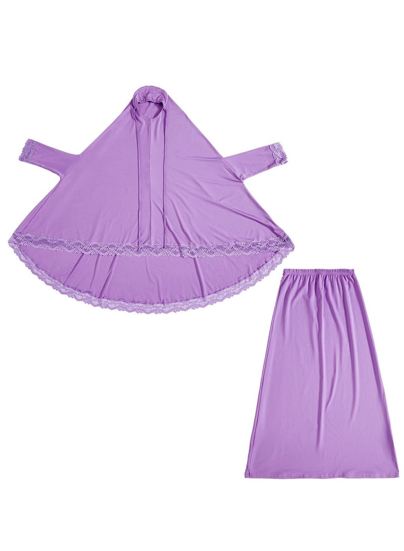 Loquat Girl's 2-Piece Clothing Set Batwing Sleeve Hooded top Abaya and half skirt Dress Purple  - Image 3