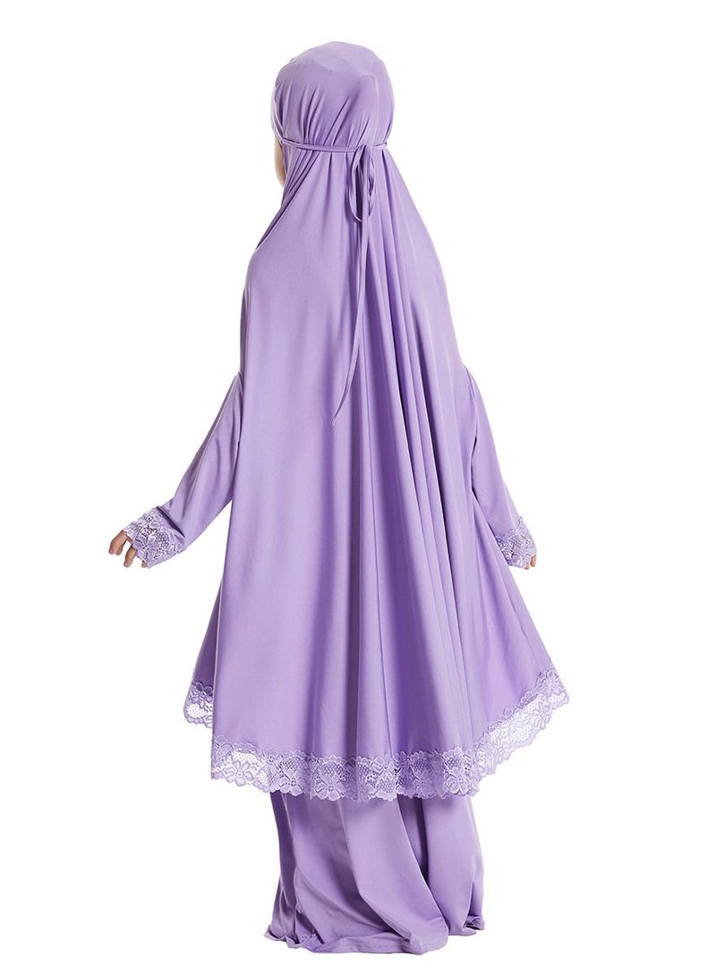 Loquat Girl's 2-Piece Clothing Set Batwing Sleeve Hooded top Abaya and half skirt Dress Purple  - Image 2
