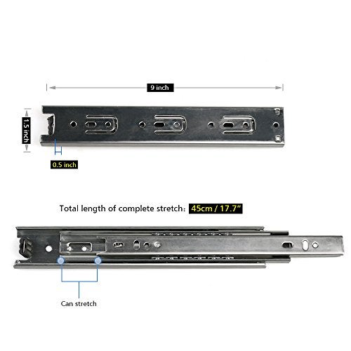 URBEST 2 Pairs 9" Full Extension Ball Bearing Telescopic Drawer Slides Slide Rails (9 inch) - Image 2