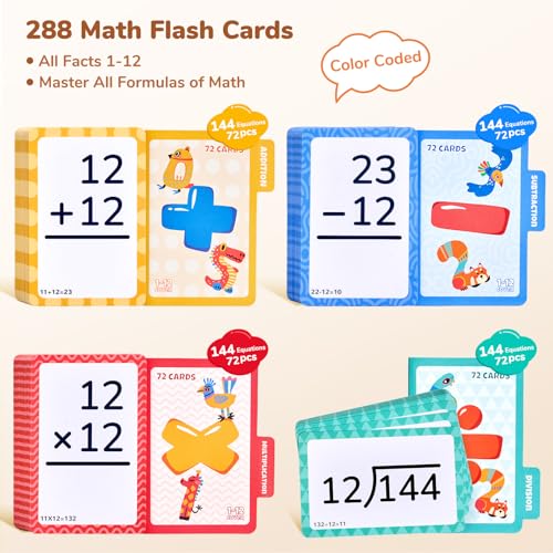JoyCat 288 Math Flash Cards Set of 4 Multiplication Division Addition and Subtraction Flashcards for Kids 1st 2nd 3rd 4th 5th Grade or Kindergarten Homeschool Supplies - Image 5