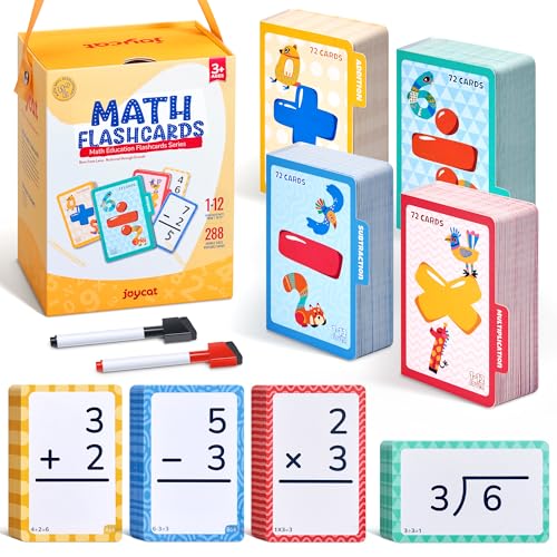 JoyCat 288 Math Flash Cards Set of 4 Multiplication Division Addition and Subtraction Flashcards for Kids 1st 2nd 3rd 4th 5th Grade or Kindergarten Homeschool Supplies - Image 1