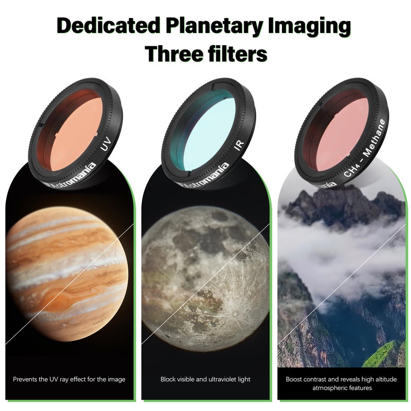 Astromania 1.25-Inch Specialized Planetary Imaging Filter Set - 3-Piece (UV/Methane/IR) for Enhanced Astrophotos - Image 2