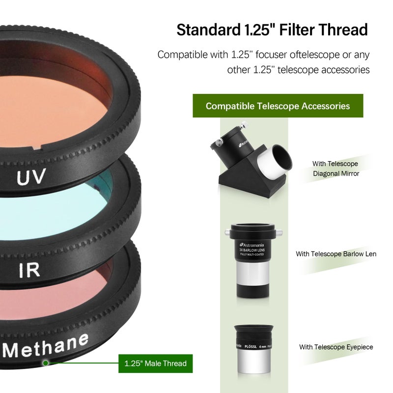 Astromania 1.25-Inch Specialized Planetary Imaging Filter Set - 3-Piece (UV/Methane/IR) for Enhanced Astrophotos - Image 4