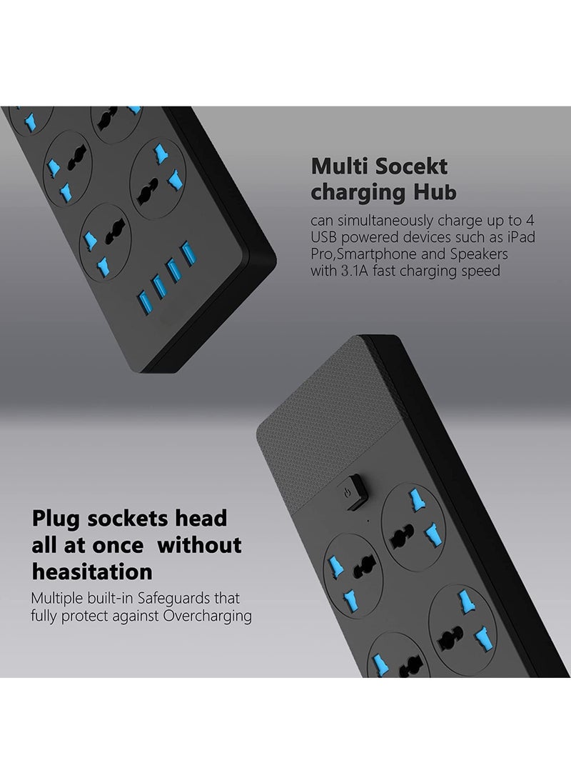 Arabest - Universal Power Strip Extension Cord Outlet, All-in-One Wall Plug Adapter with 4 (3.1A) USB Hub and 6-Position Smart Power Outlet, Surge Protected UK Plug Cable Cord (5M/16.5FT) for Home Office - Image 1