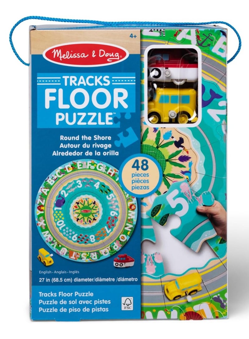Melissa & Doug Melissa & Doug | Round the Shore Floor Puzzle & Play Set â€“ 48-Piece Circular Jigsaw with Wind-Up Boat & School Bus | Seaside Adventure Theme for Kids Ages 4+  - Image 1