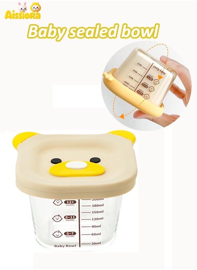 Aissiora Baby sealed bowls Baby glass food storage box Convenient children's food storage box Baby food bowl Cold and heat resistant Can be steamed and microwaved  - Image 1