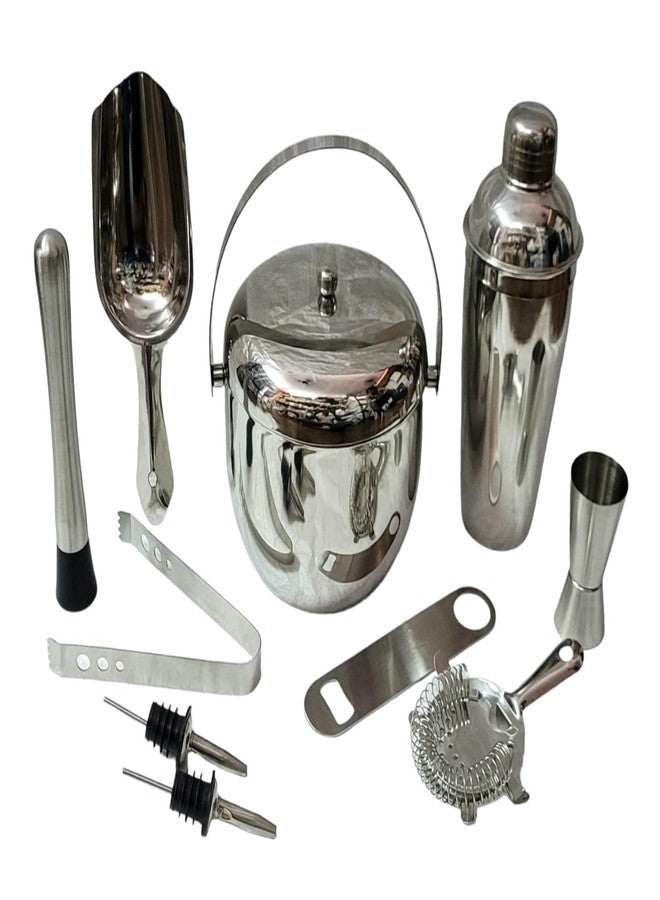 Proniks Stainless Steel Ice Bucket (1250ml) Double Wall| Cocktail Shaker (750ml) with Bar kit All Accessories 10pcs Pack Gold and Silver Color Set for Drink/Gift mini Bar and for Parties (Medium) - Image 1