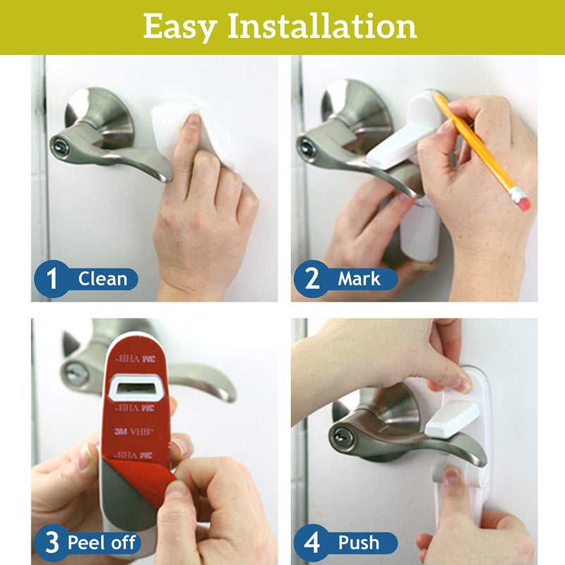 Wappa Baby Door Lever Lock (6 Pack) Prevents Toddlers from Opening Doors. 3.25 L * 1.5 W * 4.5 H Easy One Hand Operation for Adults. Durable ABS with 3M Adhesive Backing. Simple Install, No Tools Needed. - Image 3