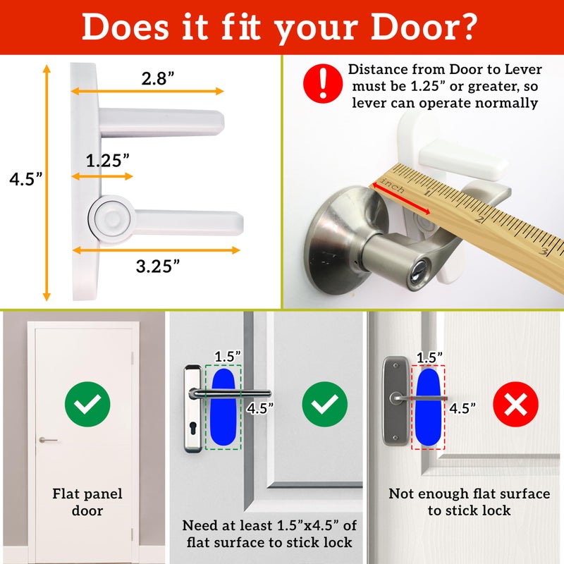 Wappa Baby Door Lever Lock (6 Pack) Prevents Toddlers from Opening Doors. 3.25 L * 1.5 W * 4.5 H Easy One Hand Operation for Adults. Durable ABS with 3M Adhesive Backing. Simple Install, No Tools Needed. - Image 5