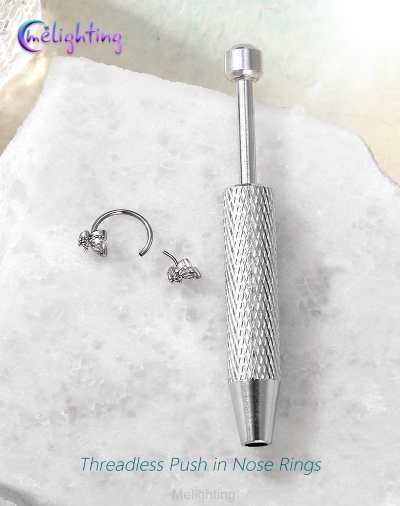 Melighting 20G Butterfly Horseshoe Push Pin Nose Ring Hoop, Piercing Taper Ball Grabber Tool 316L Surgical Steel, CZ Clear Nose Septum Daith Lip Rook Helix Piercing Jewelry Set 7mm - Image 3
