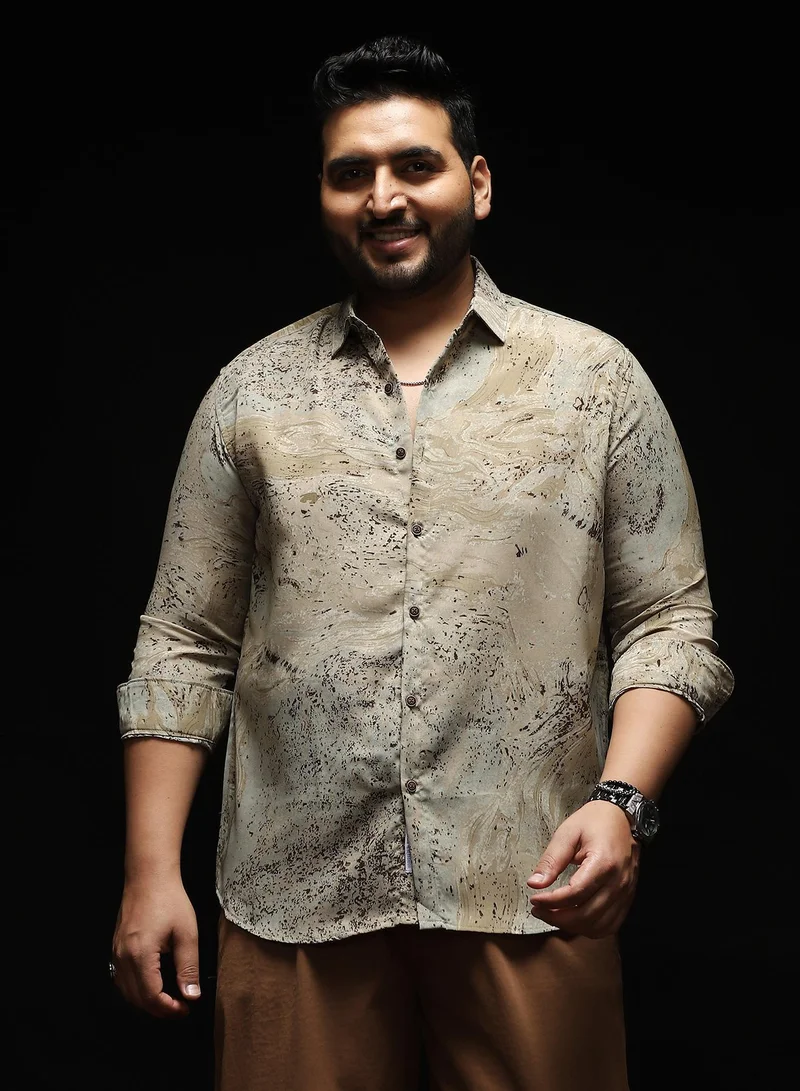 انستافاب بلس قميص رجالي مطبوع بالرخام بيج إكرو