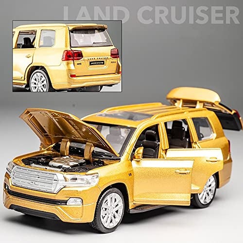 DEUSON ECOM 1:32 Scale Land Cruiser Toy Car for Kids Die Cast Metal Toy Cars with Light Sound Pullback with Openable Door Car, Gold - Image 5
