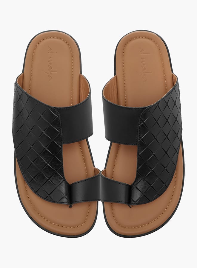 Al Waha Men Textured Slip-On Arabic Sandals with Toe Loop Detail - Image 2
