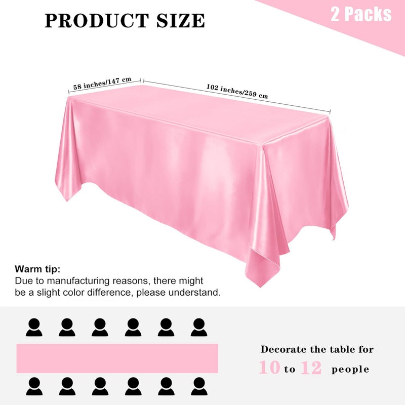 MCEAST 2 Packs Satin Tablecloth 102 x 58 Inches Rectangular Table Overlay Cover Bright Silk Tablecloth Smooth Fabric Table Decor for Wedding Banquet Decoration (Pink) - Image 2