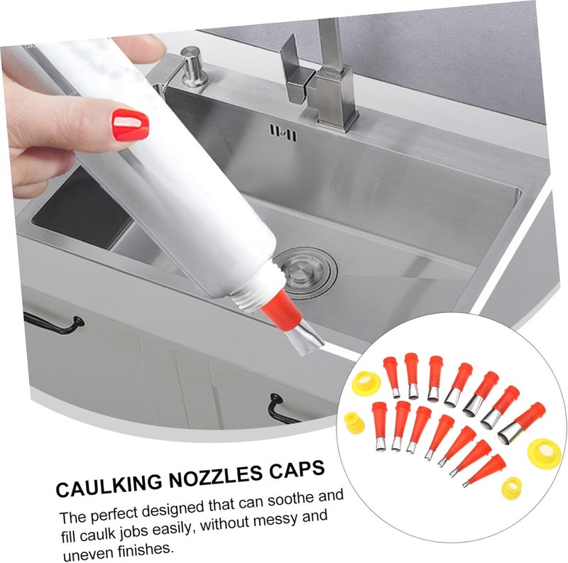 Caulking Nozzle Set Stainless Steel Construction Tool with Abs Caps, Universal Finishing and Sealing Applicator for Bathroom and Kitchen Adhesive Dispenser Accessories - Image 3