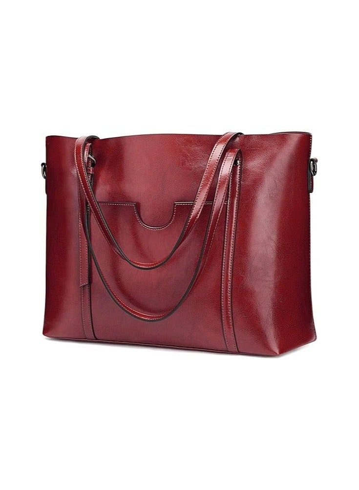 NIBEMINENT Women Genuine Leather Handbag Purse Top Handle Satchel Daily Work Tote Shoulder Bag Large Capacity  - Image 1