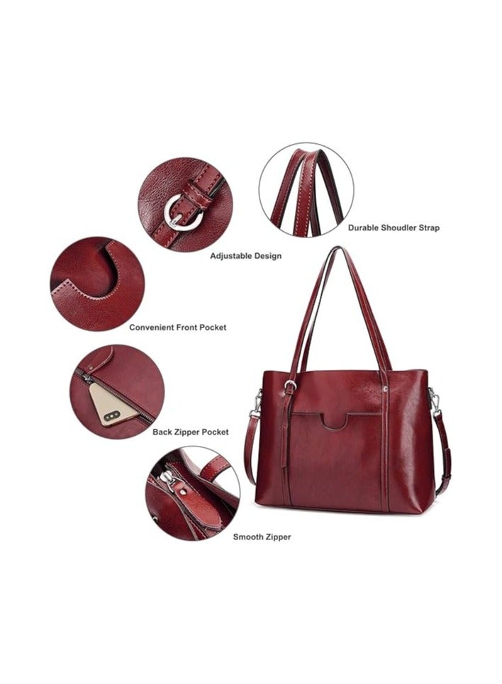 NIBEMINENT Women Genuine Leather Handbag Purse Top Handle Satchel Daily Work Tote Shoulder Bag Large Capacity  - Image 4