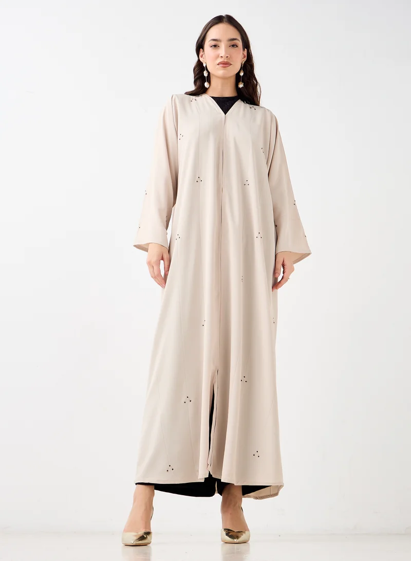 Hadiyath Al Madinah Beige Embellished Abaya - HM