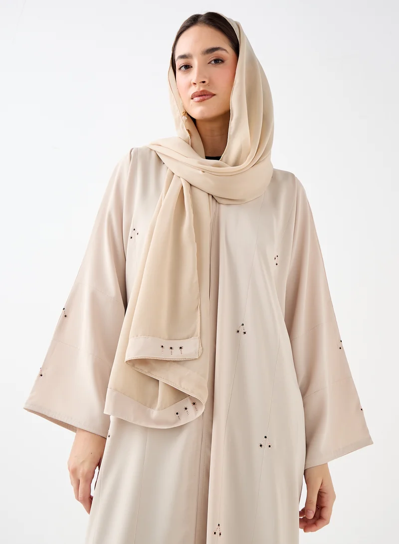 Hadiyath Al Madinah Beige Embellished Abaya - HM