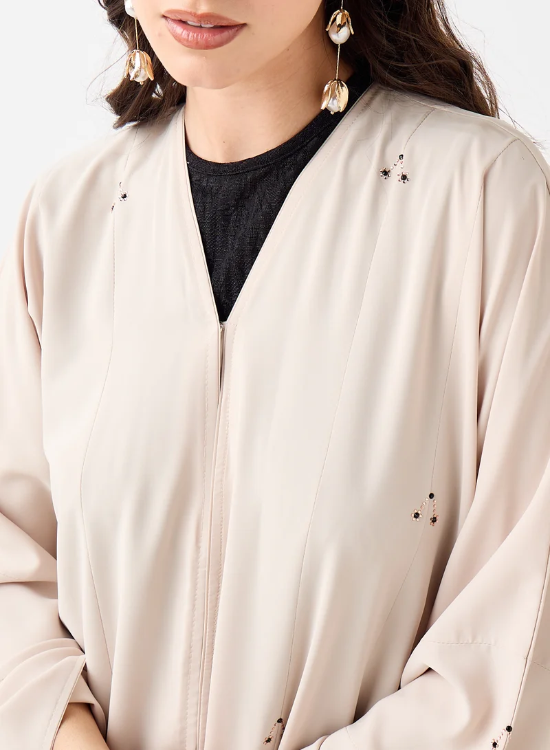 Hadiyath Al Madinah Beige Embellished Abaya - HM