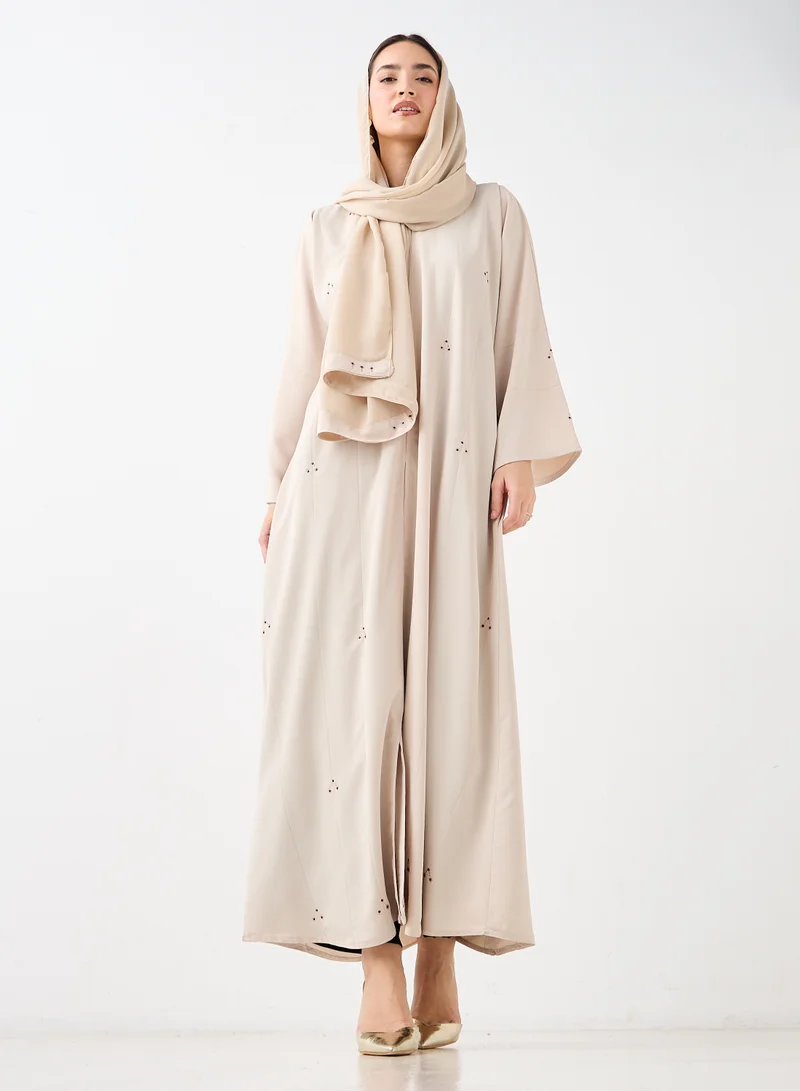 Hadiyath Al Madinah Beige Embellished Abaya - HM