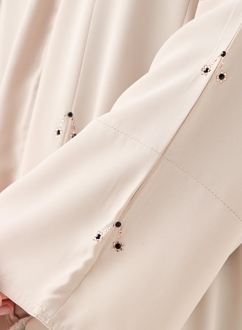 Hadiyath Al Madinah Beige Embellished Abaya - HM