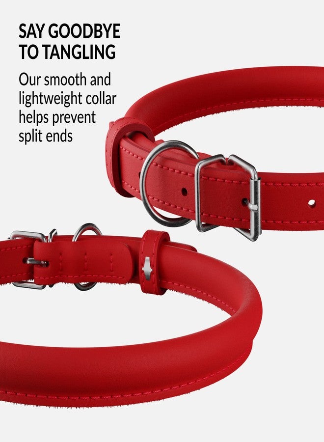 CollarDirect Rolled Leather Dog Collar, Soft Padded Round Puppy Collar, Handmade Genuine Leather Collar Dog Small Large Cat Collars 13 Colors (11-14 Inch, Red Smooth) - Image 2
