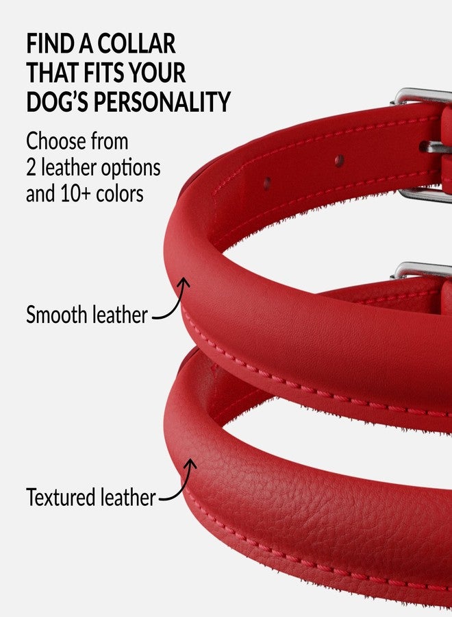 CollarDirect Rolled Leather Dog Collar, Soft Padded Round Puppy Collar, Handmade Genuine Leather Collar Dog Small Large Cat Collars 13 Colors (11-14 Inch, Red Smooth) - Image 5