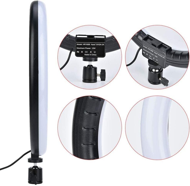 راحة إضاءة حلقية LED - 12 واط، 12 بوصة، إضاءة فيديو - 3 ألوان قابلة للتعديل، شحن USB، مع مشبك هاتف برأس كروي، طقم إضاءة فيديو وكاميرا 160 LED لتصوير البورتريه، مدونات الفيديو، والمكياج - Image 3
