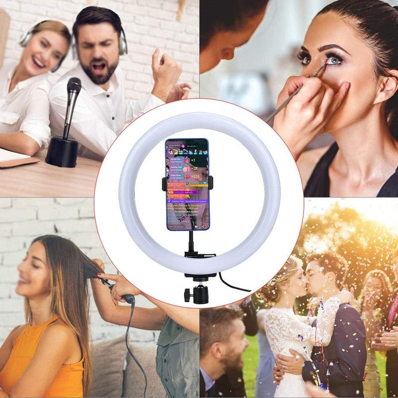 راحة إضاءة حلقية LED - 12 واط، 12 بوصة، إضاءة فيديو - 3 ألوان قابلة للتعديل، شحن USB، مع مشبك هاتف برأس كروي، طقم إضاءة فيديو وكاميرا 160 LED لتصوير البورتريه، مدونات الفيديو، والمكياج - Image 2