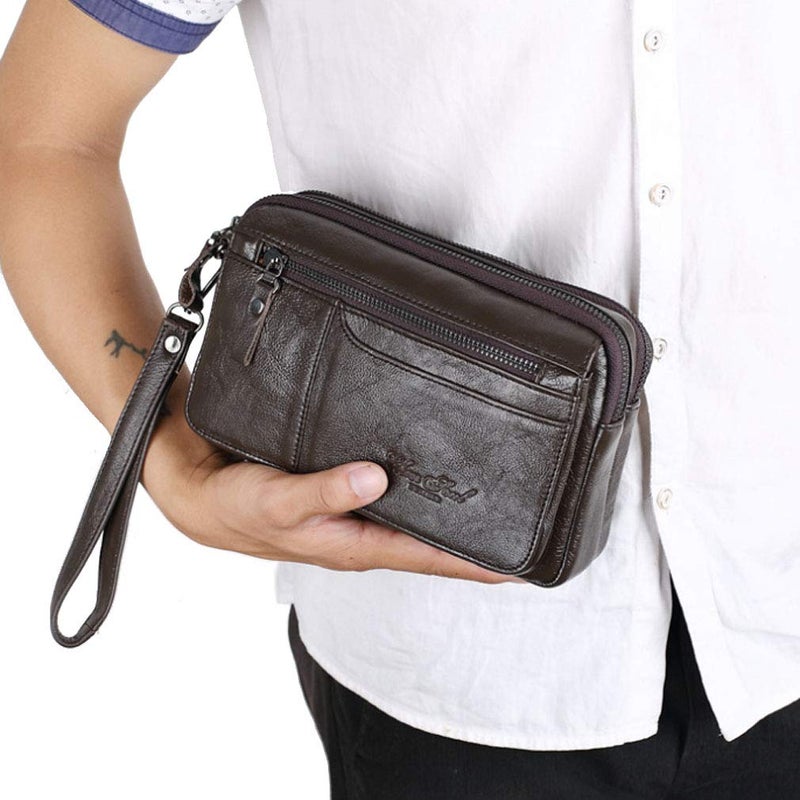 Hebetag Hebetag Leather Clutch Purse Wallet for Men Organizer Holder Wrist Wristlet Bag Business Pack Handbag Coffee  - Image 5