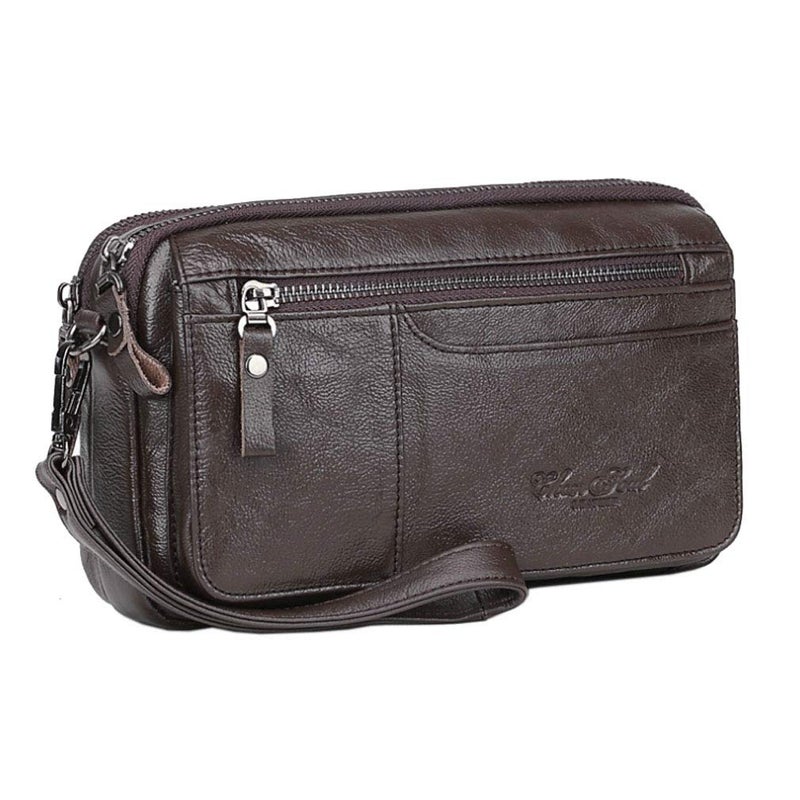 Hebetag Hebetag Leather Clutch Purse Wallet for Men Organizer Holder Wrist Wristlet Bag Business Pack Handbag Coffee  - Image 1