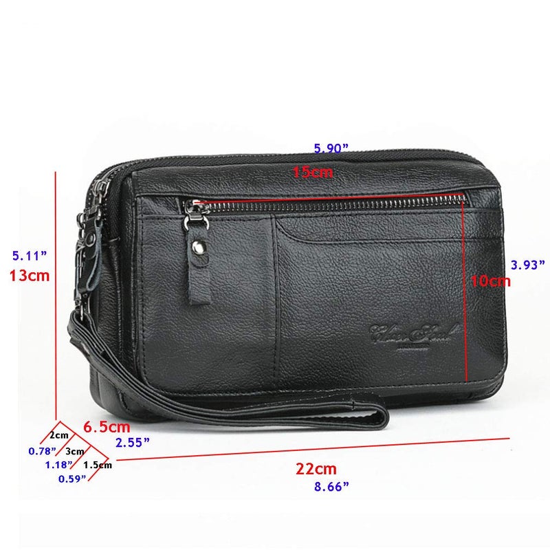 Hebetag Hebetag Leather Clutch Purse Wallet for Men Organizer Holder Wrist Wristlet Bag Business Pack Handbag Coffee  - Image 4