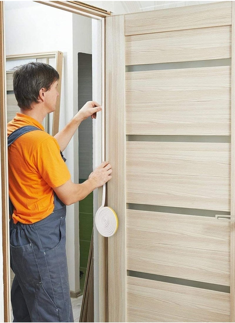 MJZ - 5m Self-Adhesive Door Bottom Seal Strip, Doors and Windows Draught Excluder Stopper Foamed Weather Seal Stripping Under Door Soundproof Collision Avoidance Foam Tape (D Type, White) - Image 1