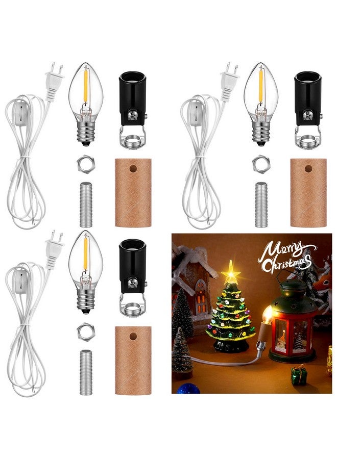 Honoson Honoson 3 Pack Small Christmas Tree Wiring Kit with LED Bulb, Ceramic Christmas Tree Replacement Lights, E12 Candelabra Base, Lamp Wiring Kit Nice for Desk Lamp Lighting and DIY Projects  - Image 1