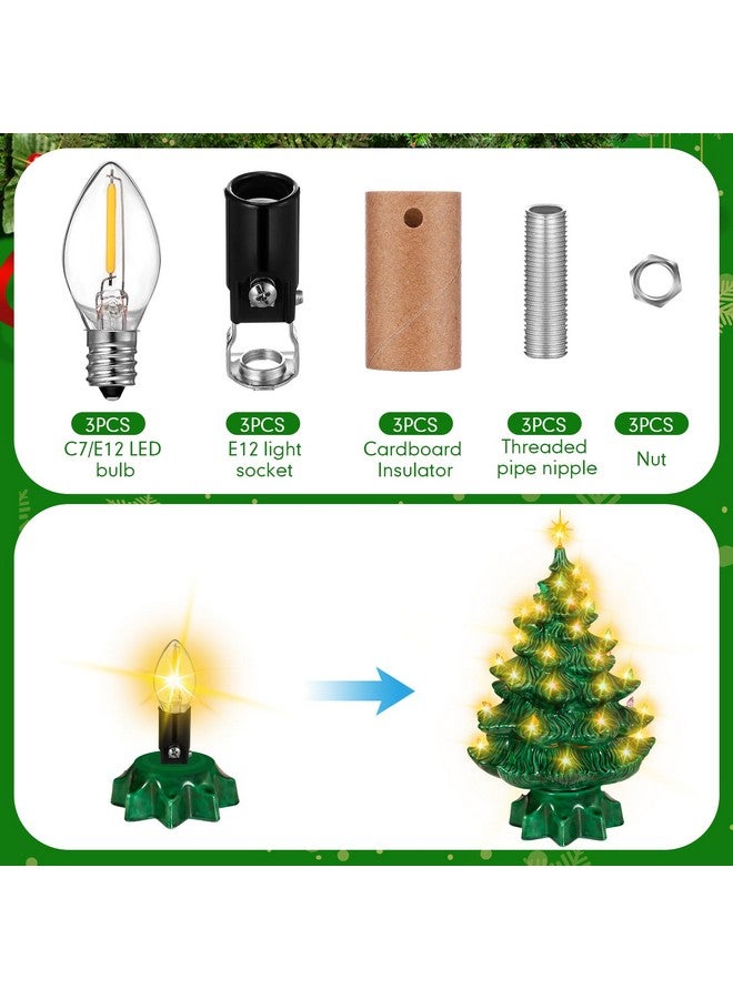 Honoson Honoson 3 Pack Small Christmas Tree Wiring Kit with LED Bulb, Ceramic Christmas Tree Replacement Lights, E12 Candelabra Base, Lamp Wiring Kit Nice for Desk Lamp Lighting and DIY Projects  - Image 3