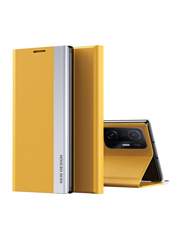 The Bros Case For Xiaomi Mi 11T / 11T Pro Side Electroplated Magnetic Ultra-Thin Horizontal Flip Leather Case with Holder