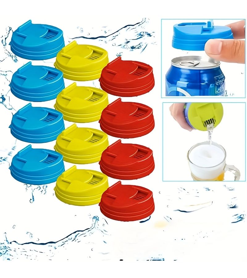 6 Pack Reusable Soda Can Lids Leakproof Stain And Water Resistant PP Can Covers Mix Color Ideal For Cooking Dining And Refrigerator Use - Image 1