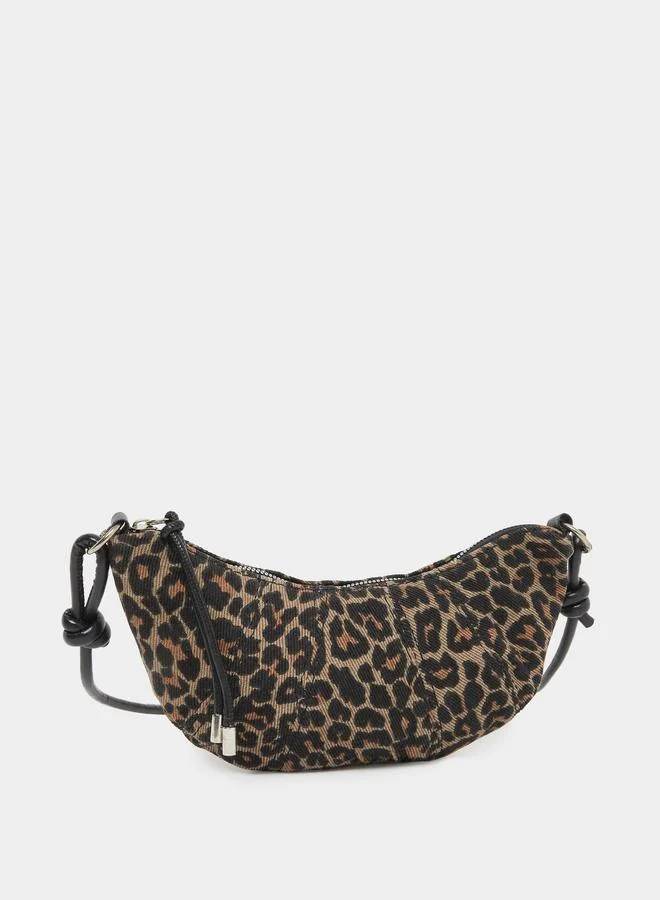 ستايلي Styli Leopard Print Shoulder Bag with Zip Closure