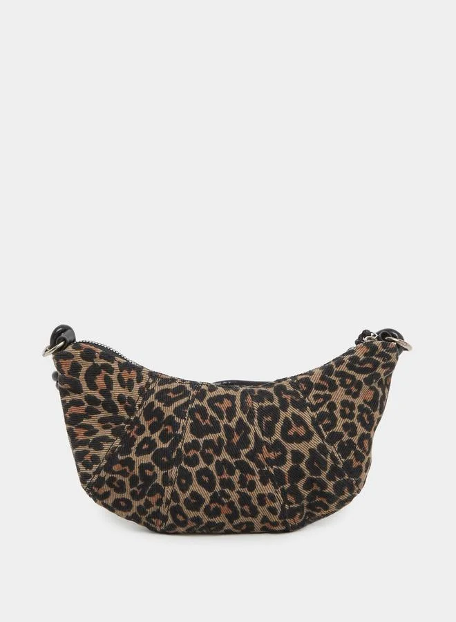 ستايلي Styli Leopard Print Shoulder Bag with Zip Closure