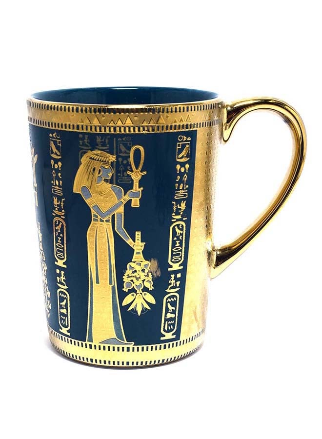 immatgar immatgar pharaonic tea mug ancient Egyptian souvenirs gifts for women men from Egypt (Shape1 - Gold - Blue - 350 MM)  - Image 1