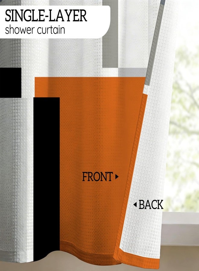 KINUUIS Orange Geometric Shower Curtain and Window Curtain Set, Abstract Modern Waffle Waterproof Shower Curtain with Matching Window Curtain Set for Bathroom Decor - Image 5