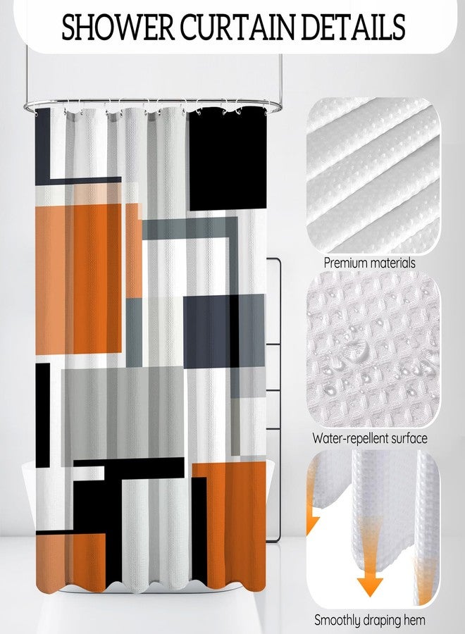KINUUIS Orange Geometric Shower Curtain and Window Curtain Set, Abstract Modern Waffle Waterproof Shower Curtain with Matching Window Curtain Set for Bathroom Decor - Image 4