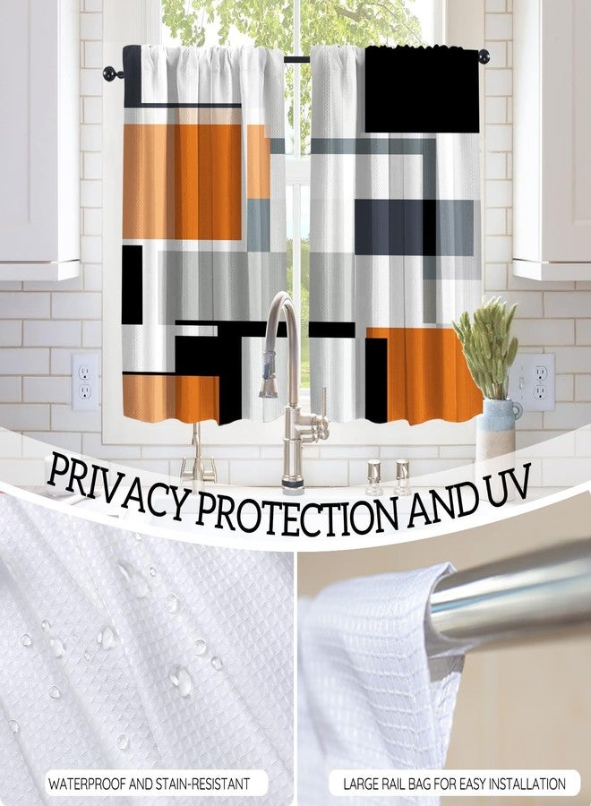 KINUUIS Orange Geometric Shower Curtain and Window Curtain Set, Abstract Modern Waffle Waterproof Shower Curtain with Matching Window Curtain Set for Bathroom Decor - Image 3