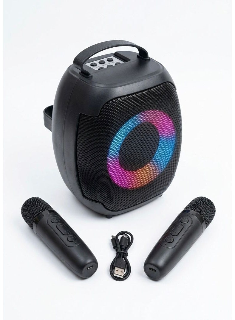سينجي Portable Bluetooth Speaker, Karaoke Machine with 2 Wireless Microphones, 8W Powerful Sound Amplifier, Colorful LED Light Speaker, Home Party and Outdoor Travel Speaker, Integrated Home Karaoke System, Supports USB Flash Drive, Micro SD Card Slot, AUX Input for Mobile and PC, Fast Type-C Charging Port, Built-in 1200mAh Rechargeable Lithium Battery, Portable Lightweight Design with Comfortable Handle, Large 4-Inch Speaker with Crystal Clear Sound, Fun Wireless Karaoke for Kids and Adults, Glowing Speaker for Birthday Parties, Dual Wireless Mics for Singing, Smart Speaker Compatible with All Devices, Professional Portable Karaoke Speaker. - Image 5
