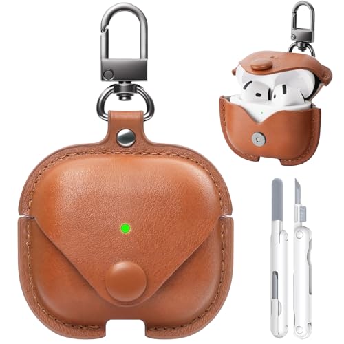 TNSNK for Airpods 4 Case Leather, Magnetic Automatic Lock for Airpods 4 Case with Keychain & Cleaner Kit, Full Protective Leather Case Cover for Apple Airpods 4th Generation 2024, Men Women (Brown) - Image 1