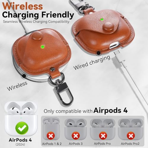 TNSNK for Airpods 4 Case Leather, Magnetic Automatic Lock for Airpods 4 Case with Keychain & Cleaner Kit, Full Protective Leather Case Cover for Apple Airpods 4th Generation 2024, Men Women (Brown) - Image 4