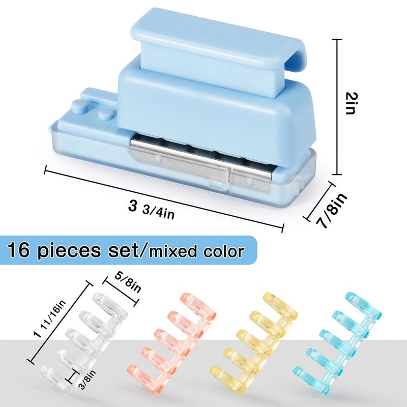 IMLIKE Mini 5-Hole Binding Machine - IMLIKE 5 Holes Binding Machine with 16 Loose-Leaf Binding Strips - Easy to Add or Remove Papers, 4 Sheets Capacity (A4/30 Holes, B5/26 Holes, A5/20 Holes) - Blue - Image 2
