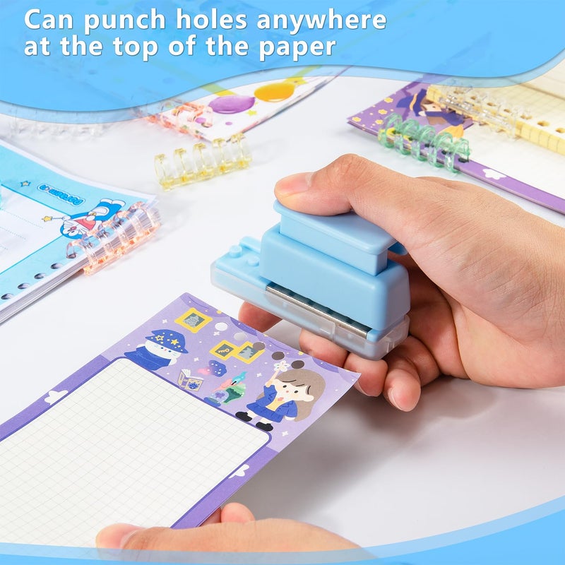 IMLIKE Mini 5-Hole Binding Machine - IMLIKE 5 Holes Binding Machine with 16 Loose-Leaf Binding Strips - Easy to Add or Remove Papers, 4 Sheets Capacity (A4/30 Holes, B5/26 Holes, A5/20 Holes) - Blue - Image 5