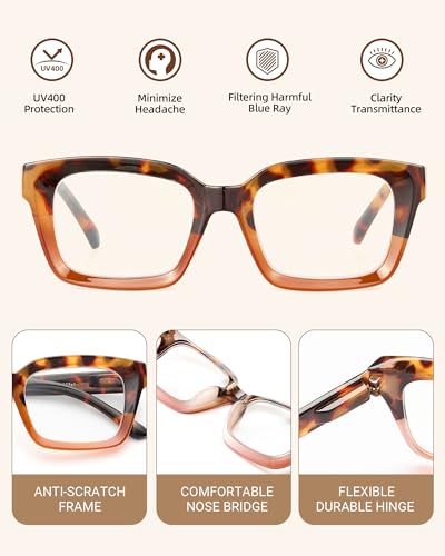 JOLISU 5 Pack Reading Glasses for Women,Blue Light Blocking Computer Readers,Square Eyeglasses with Spring Hinge +1.00 - Image 3